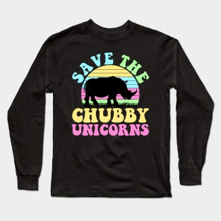 Save The Chubby Unicorns Vintage Funny Rhino Animal Rights Long Sleeve T-Shirt